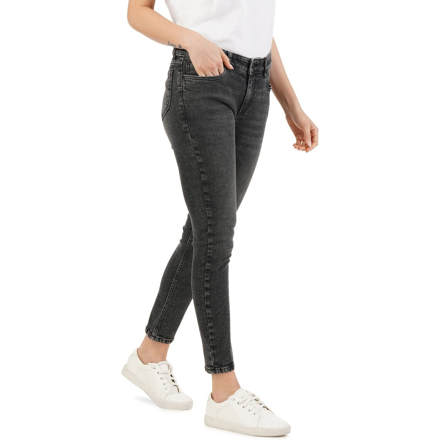 INKD Women's Airflex Skinny Fit Jeans -Lightweight & Stretchable (Grey Grounds, 30)