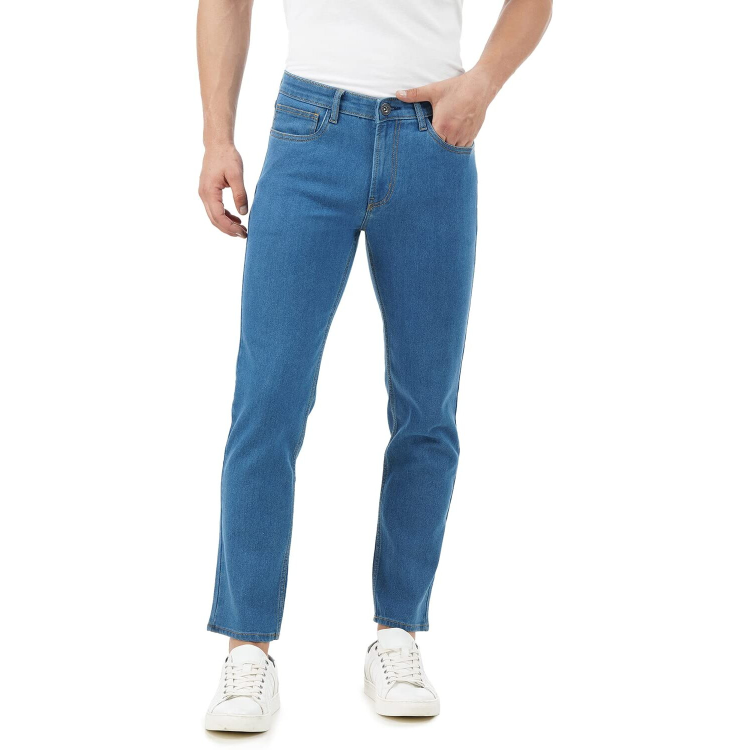 INKD Men's Contrast Stitch Stretchable Regular Fit Jeans