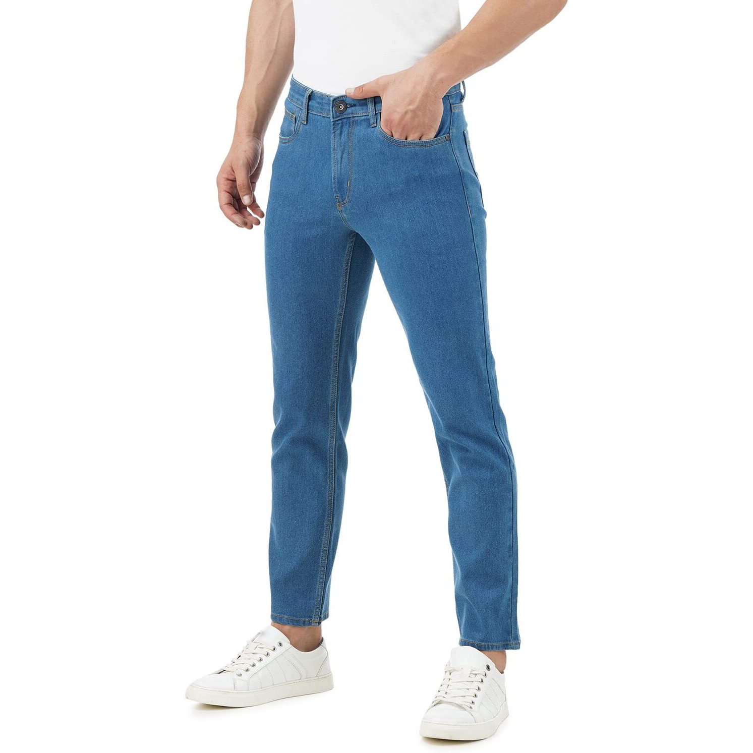 INKD Men's Contrast Stitch Stretchable Regular Fit Jeans