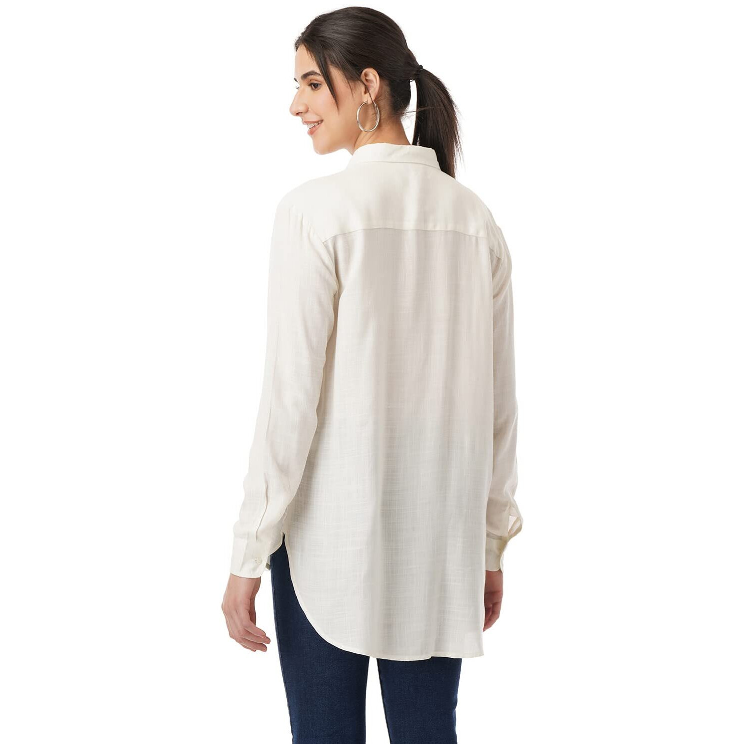 FYLTR Women's Solid Regular Fit Shirt (FYLSS23WB-022_Ivory White XL)