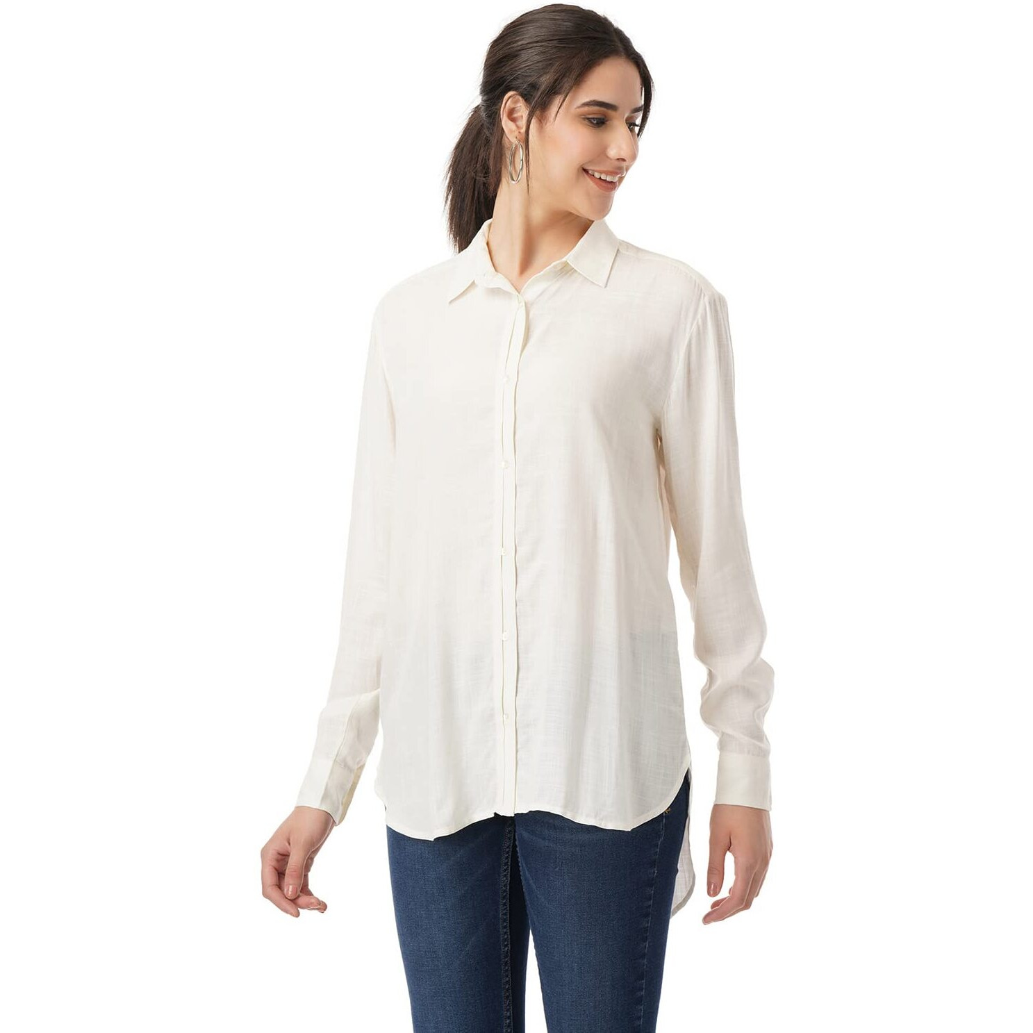 FYLTR Women's Solid Regular Fit Shirt (FYLSS23WB-022_Ivory White XL)