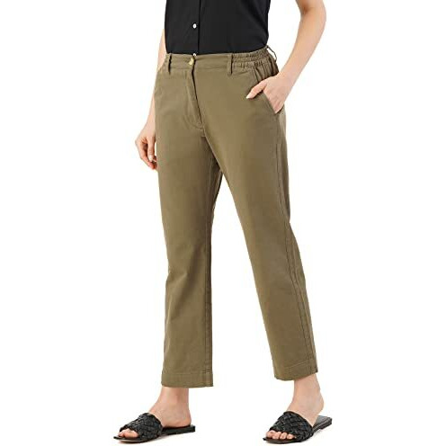 FYLTR Women's Regular Khakis (FYLSS23WP-030_Alive Olive_34)