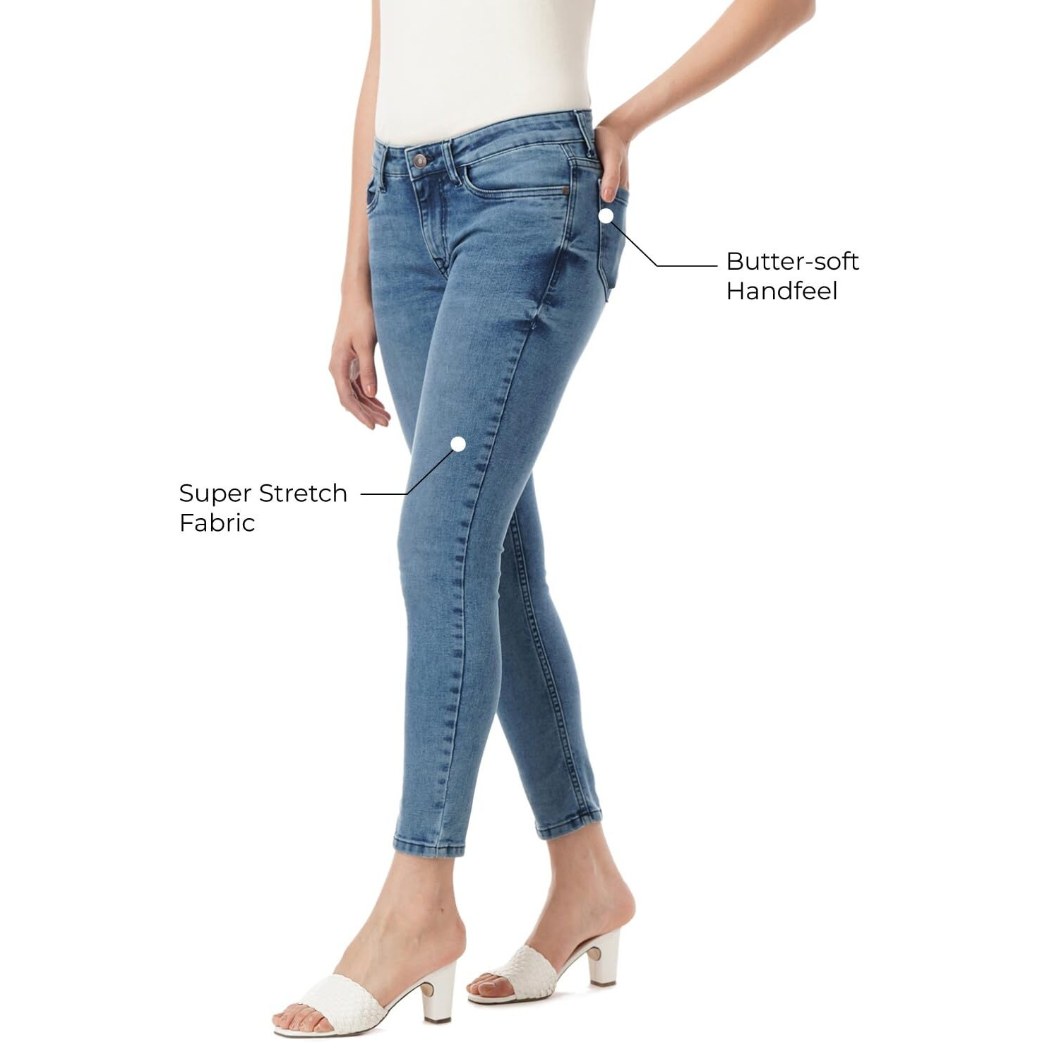 INKD Women's Buttersoft Mid-Rise Skinny Fit Jeans- Stretchable