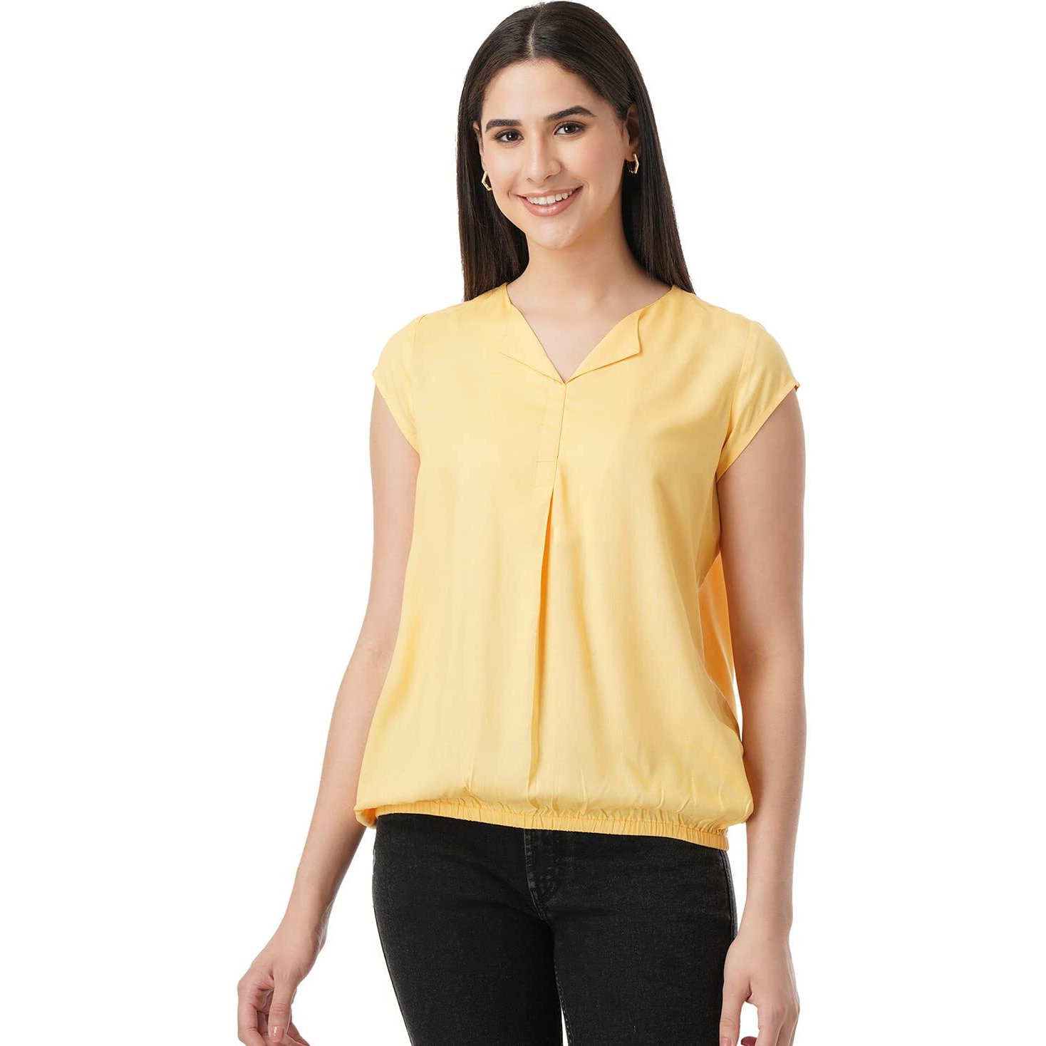 FYLTR Women's Solid Regular Fit Blouse (FYLSS23WB-024_Yell-ove M)