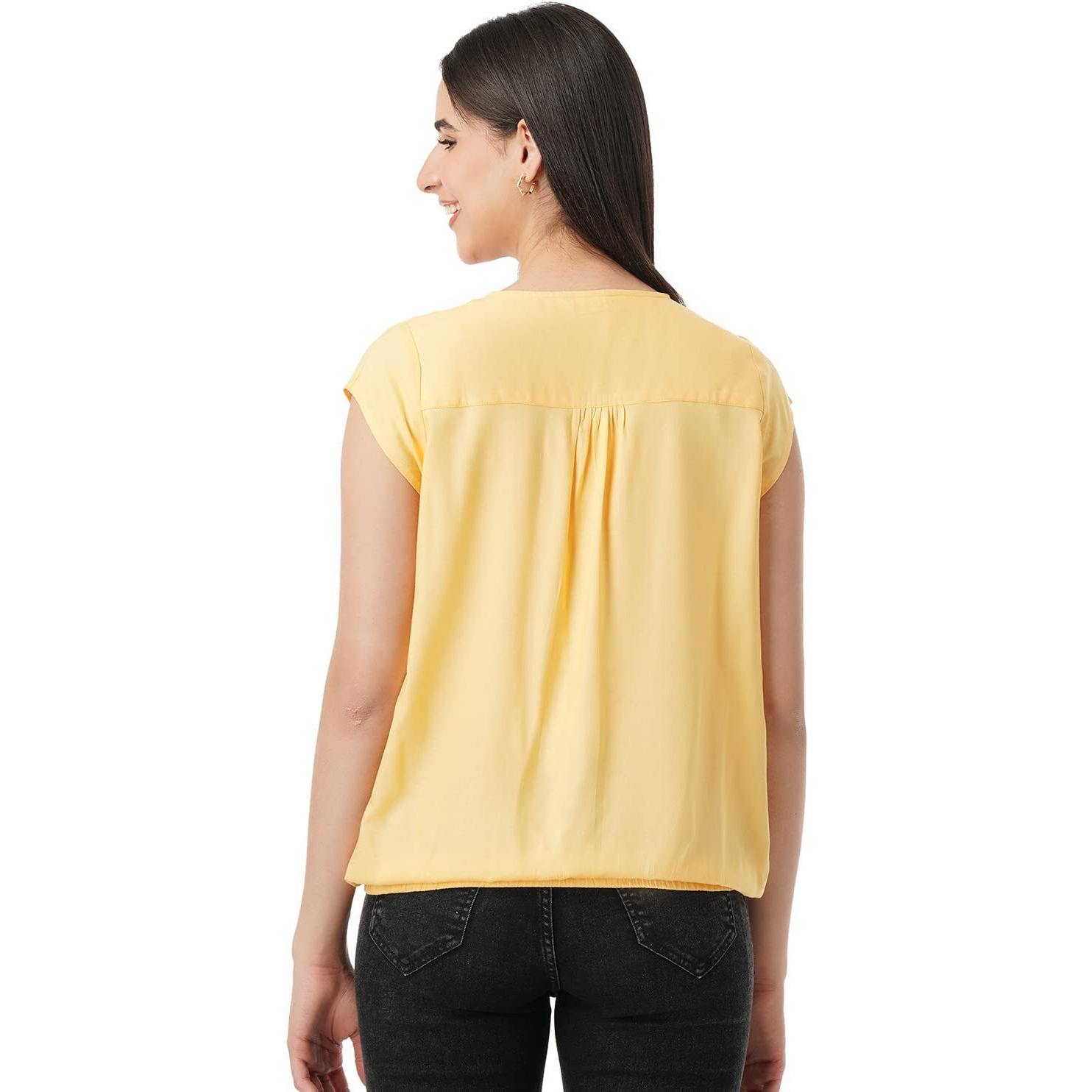 FYLTR Women's Solid Regular Fit Blouse (FYLSS23WB-024_Yell-ove M)