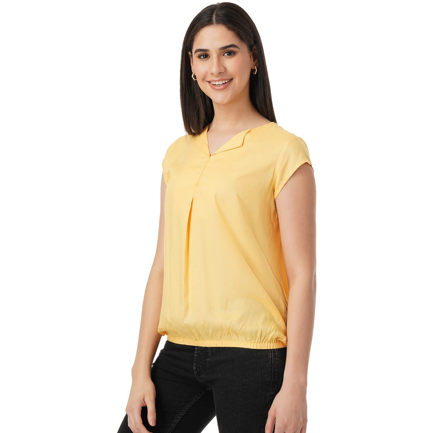 FYLTR Women's Solid Regular Fit Blouse (FYLSS23WB-024_Yell-ove M)