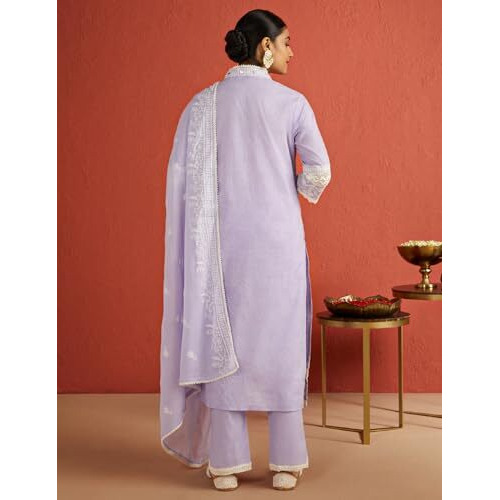 Kaari Cotton Women's Kurta Set (KAAAW24WSKD-92029_Lavender Bagh _L)
