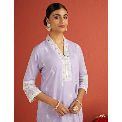 Kaari Cotton Women's Kurta Set (KAAAW24WSKD-92029_Lavender Bagh _L)