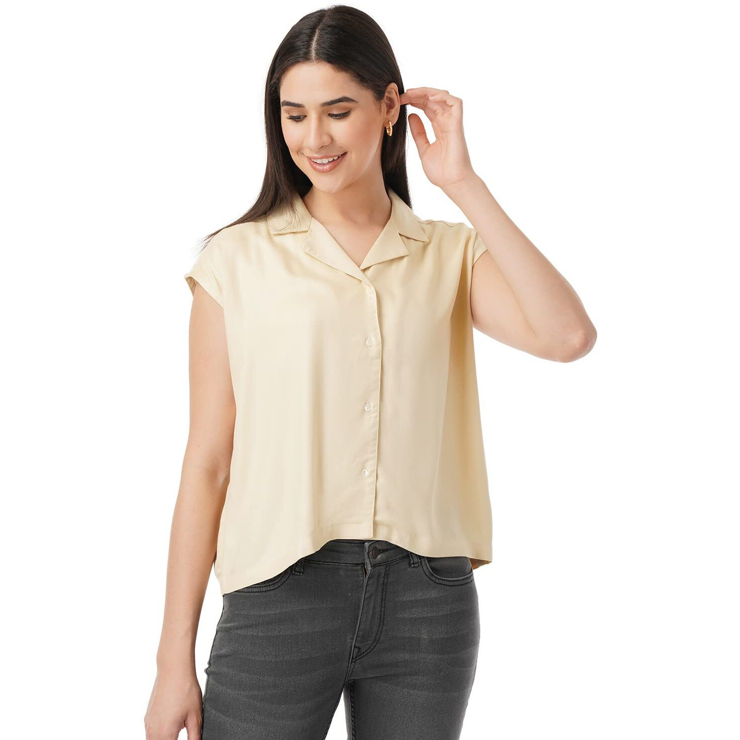 FYLTR Women's Solid Regular Fit Blouse (FYLSS23WB-021_Goa Sands S)