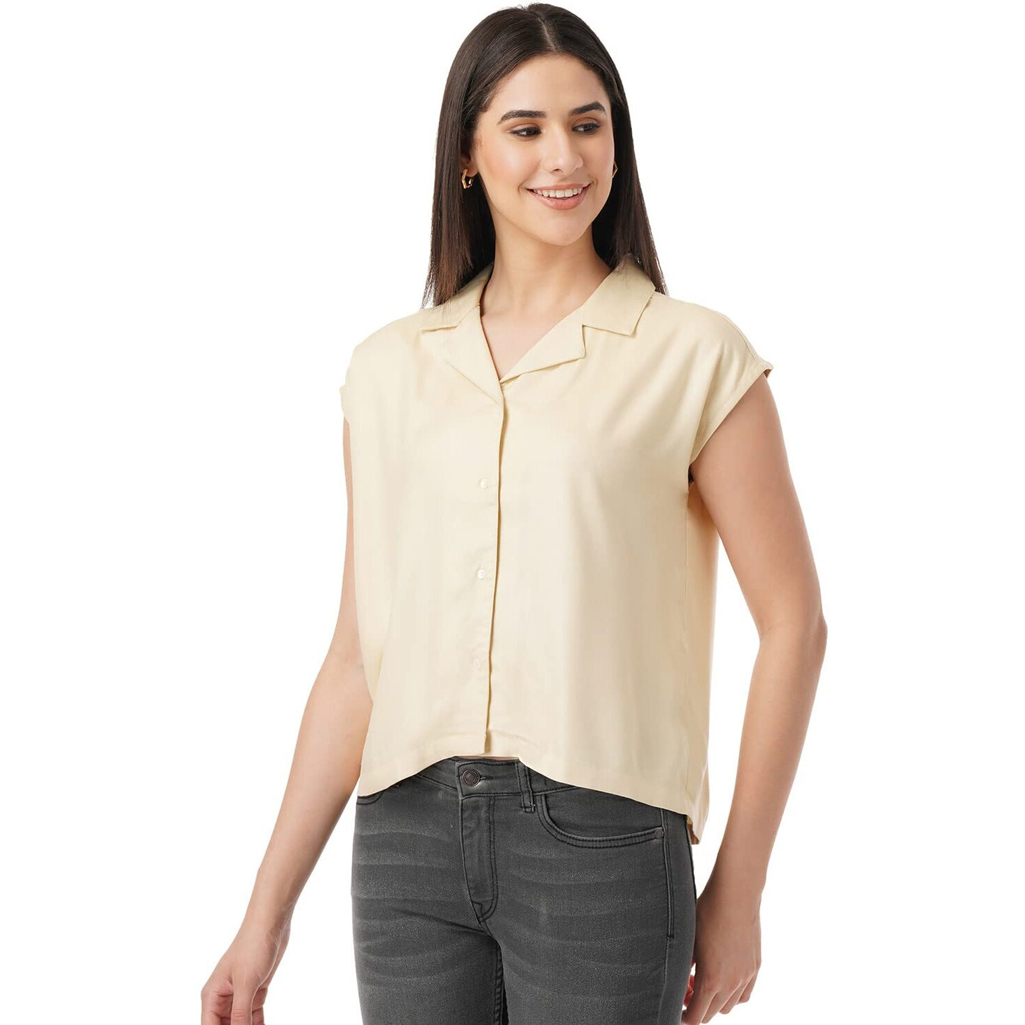 FYLTR Women's Solid Regular Fit Blouse (FYLSS23WB-021_Goa Sands S)