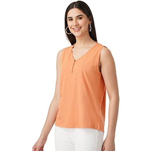 FYLTR Women's Solid Regular Fit Blouse (FYLSS23WKT-003_Strange Orange S)