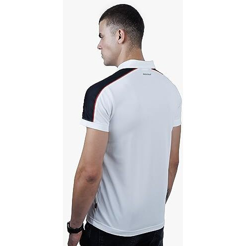 REVOLT Solid Slim Fit Men's Soft & Comfortable Polo T-Shirt-with Logo Branding (Cloud Dancer, M) (REVSS23-POL-004