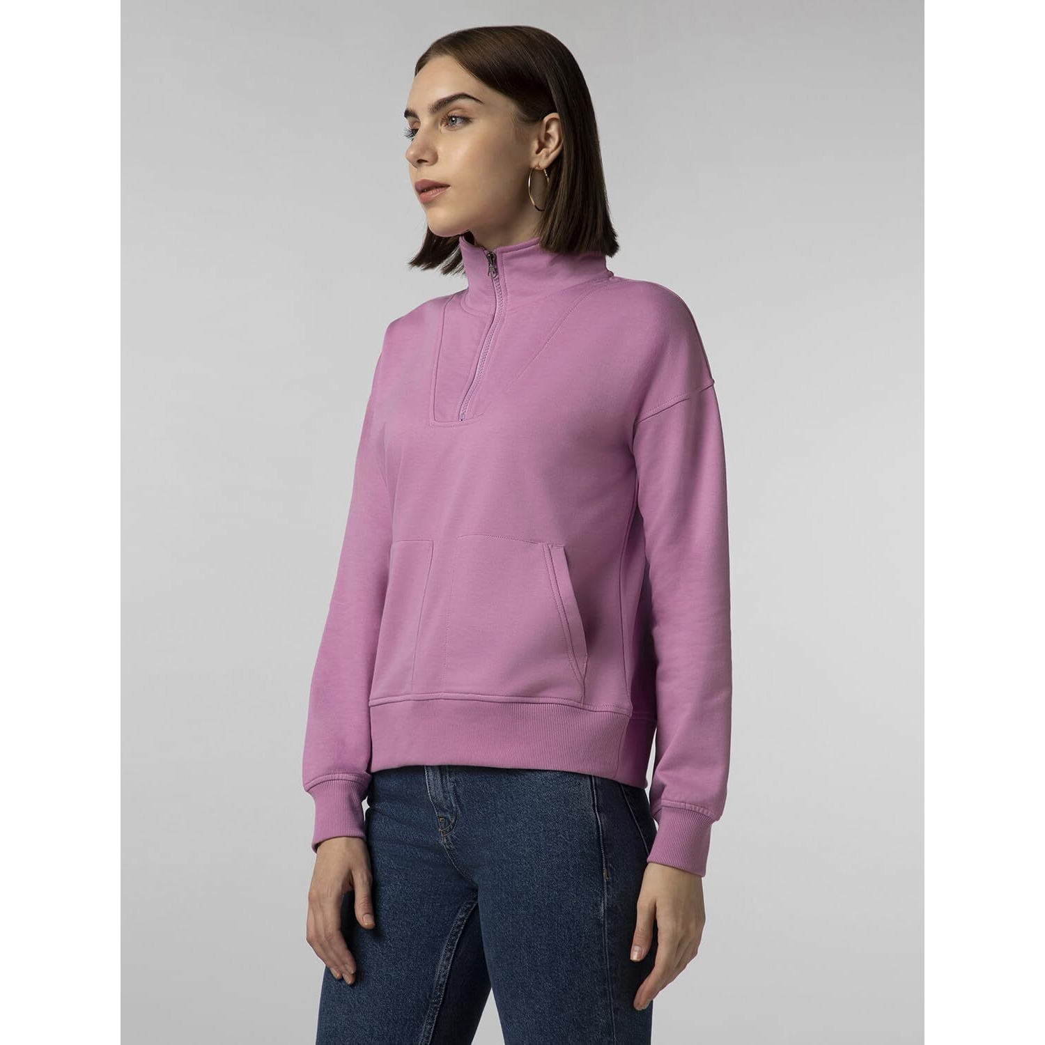 FYLTR Women's Casual Stand Collar Jacket with Drop Shoulder & Boxy Fit - Half Zipper | Utility Pockets | Rib Hem & Cuff