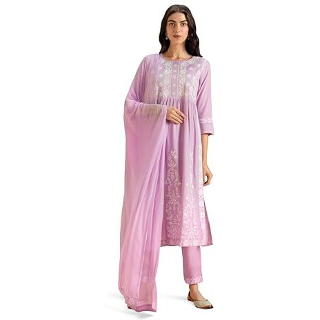KAARI Rayon 7525 Women's Kurta Pant with Dupatta (Kaaaw24Wskd-70018_Lavender Bagh_S)