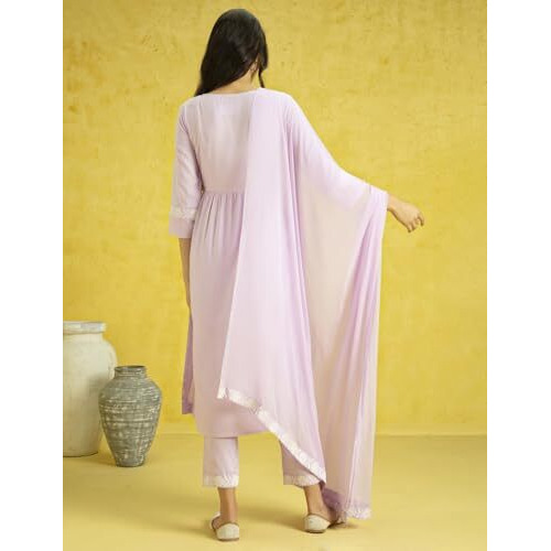 KAARI Rayon 7525 Women's Kurta Pant with Dupatta (Kaaaw24Wskd-70018_Lavender Bagh_S)