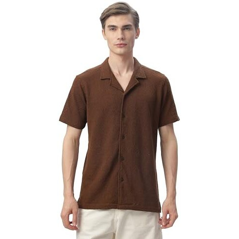 FYLTR Men's Regular Fit Knit Shirt (FYLSS24MKS-302_Mocha Swirl L)