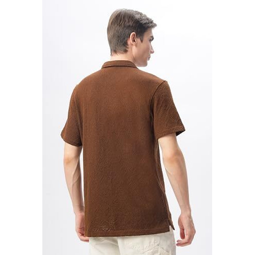 FYLTR Men's Regular Fit Knit Shirt (FYLSS24MKS-302_Mocha Swirl L)