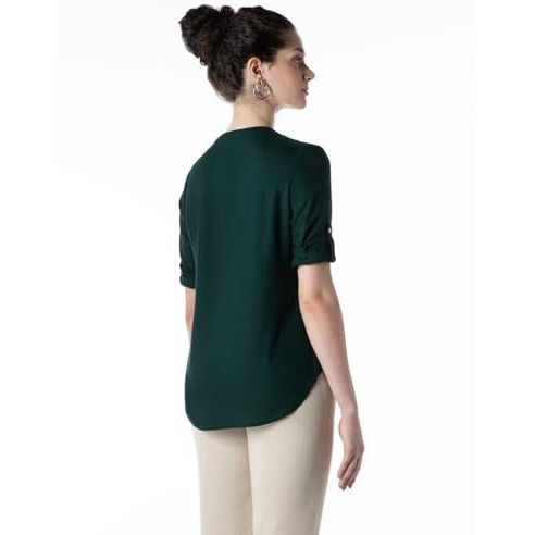 FYLTR Women's Regular Fit Blouse (FYLAW23WB-002_Emerald Green