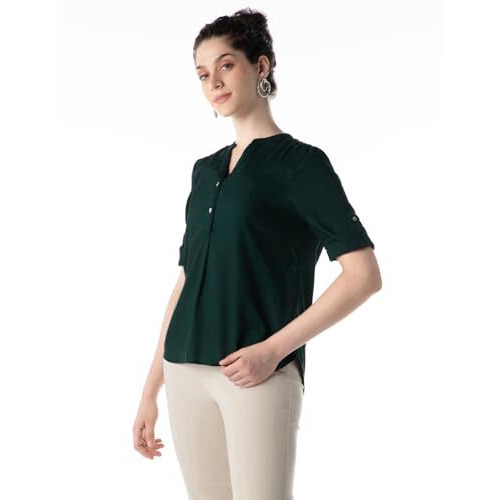 FYLTR Women's Regular Fit Blouse (FYLAW23WB-002_Emerald Green
