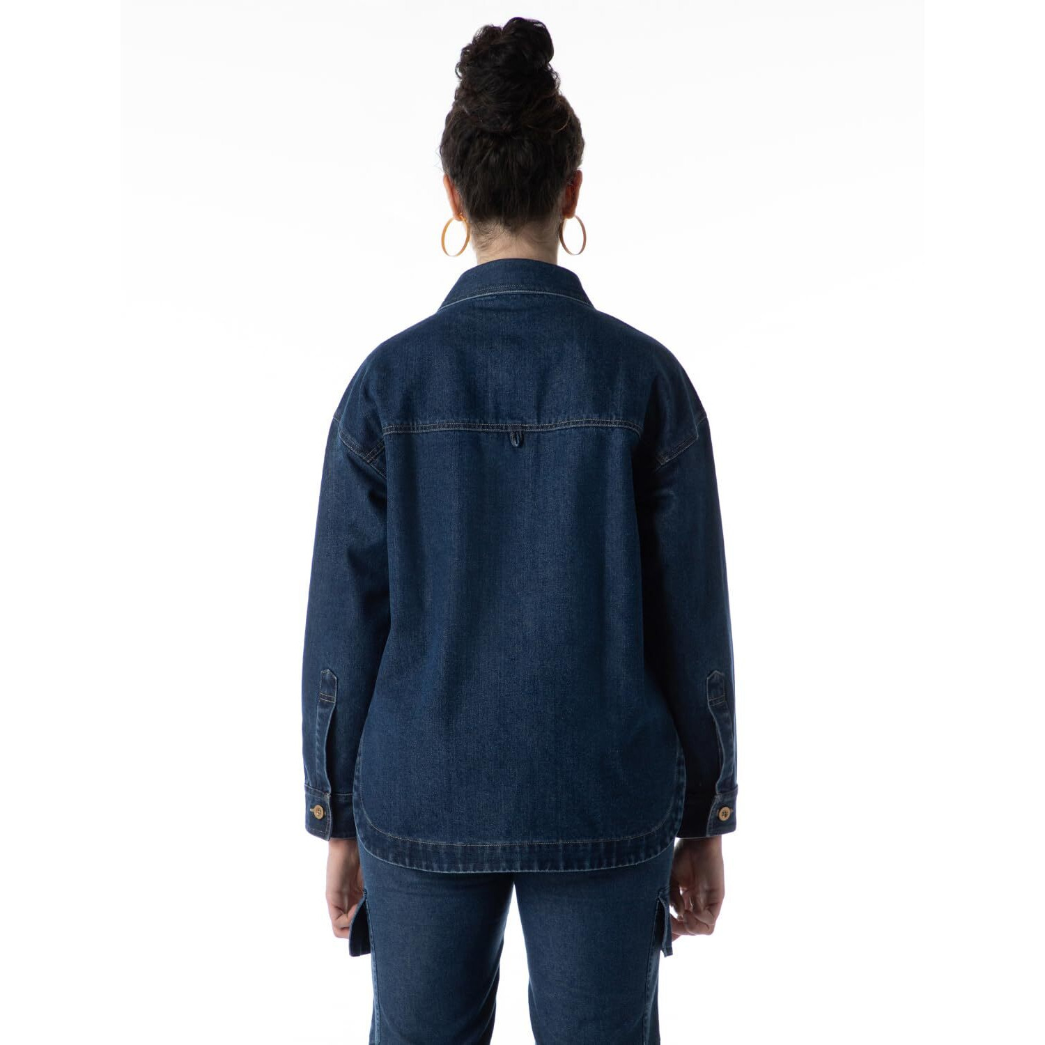 INKD Women's Denim Shacket (INKSS24WSHKT-411_Retro Blue_XL)