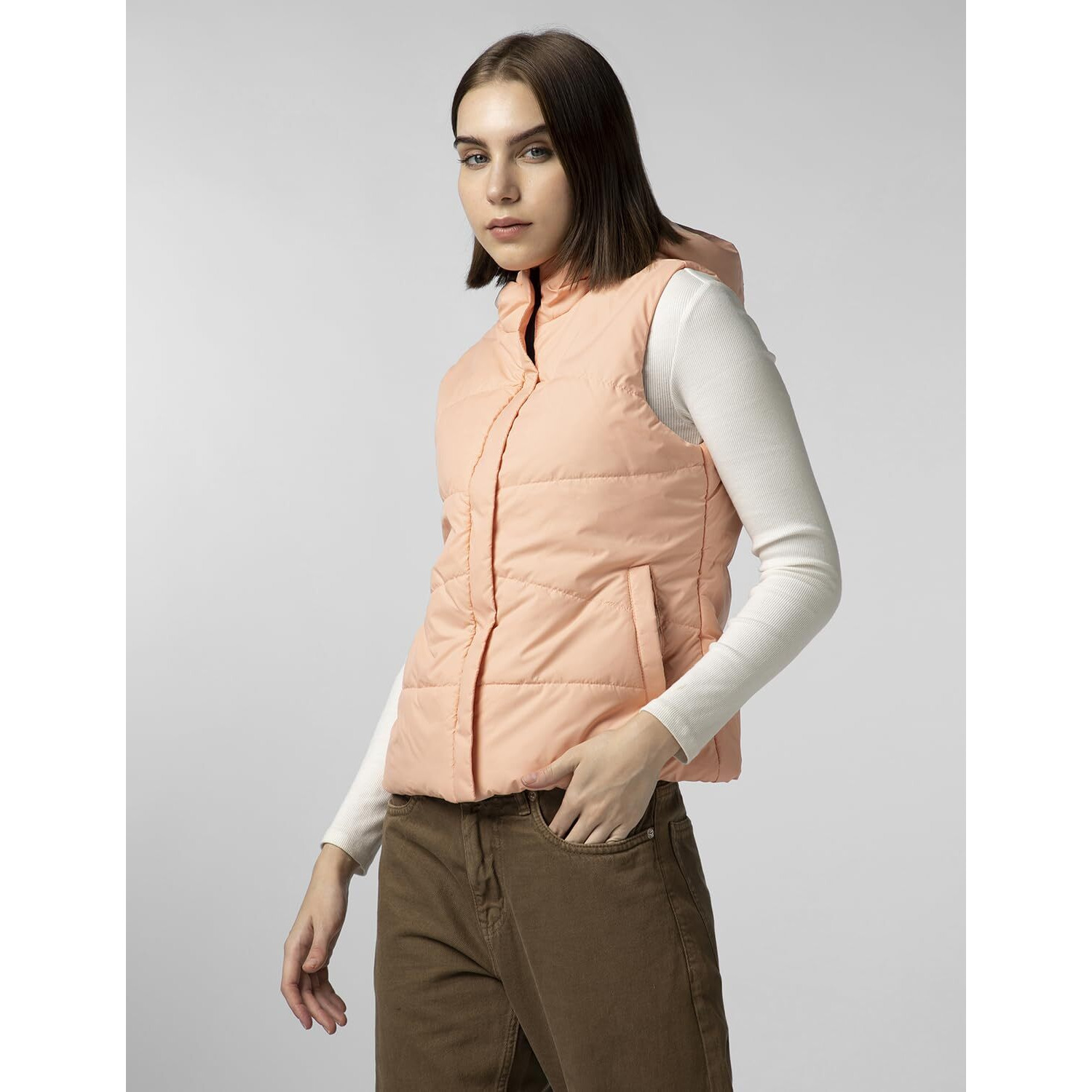 FYLTR Women's Sleeveless Puffer Jacket With Contrast Full Zipper - Hood With Contrast Lining | Side Pockets | Quilt Pattern | Casual Winterwear For Women