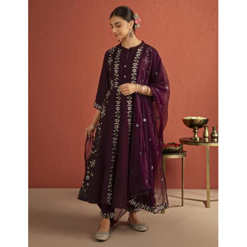 Kaari Rayon Staple 3 PCS Women Kurta Set (KAAAW24WSKD-82025_Royal Maroon _XL)