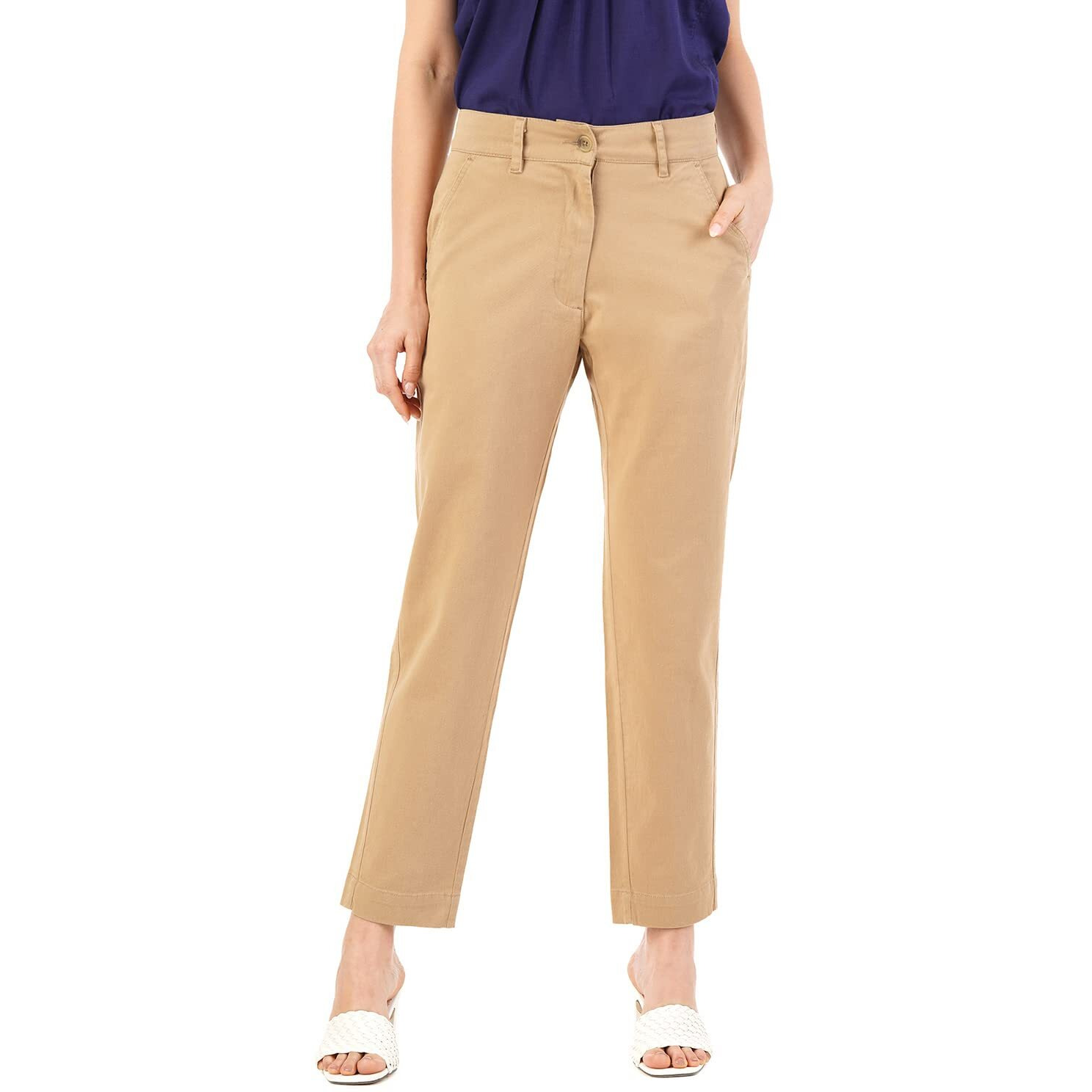 FYLTR Womens Regular Stretch Cotton, Comfortable, Soft Khaki Trousers