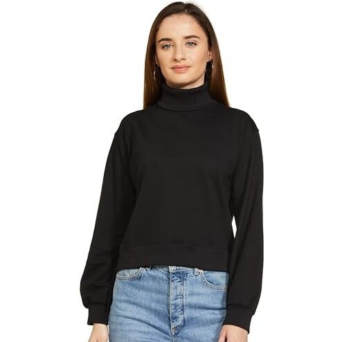 FYLTR Women's Drop Shoulder Boxy Fit Sweatshirt with Turtle Neck & Balloon Sleeve