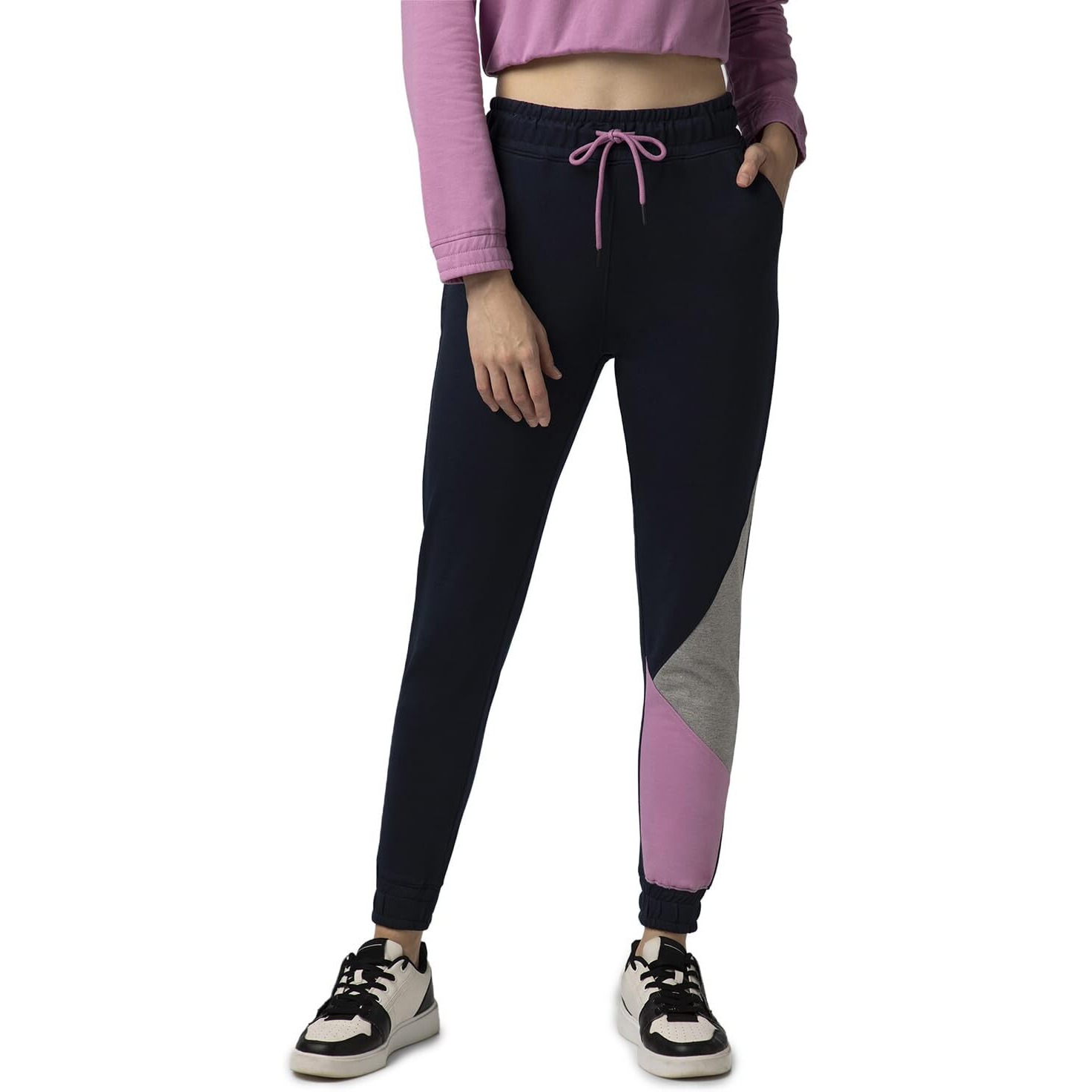 FYLTR Women's Asymmetric Colourblock Joggers with Elasticated Waistband & Contrast Drawcord