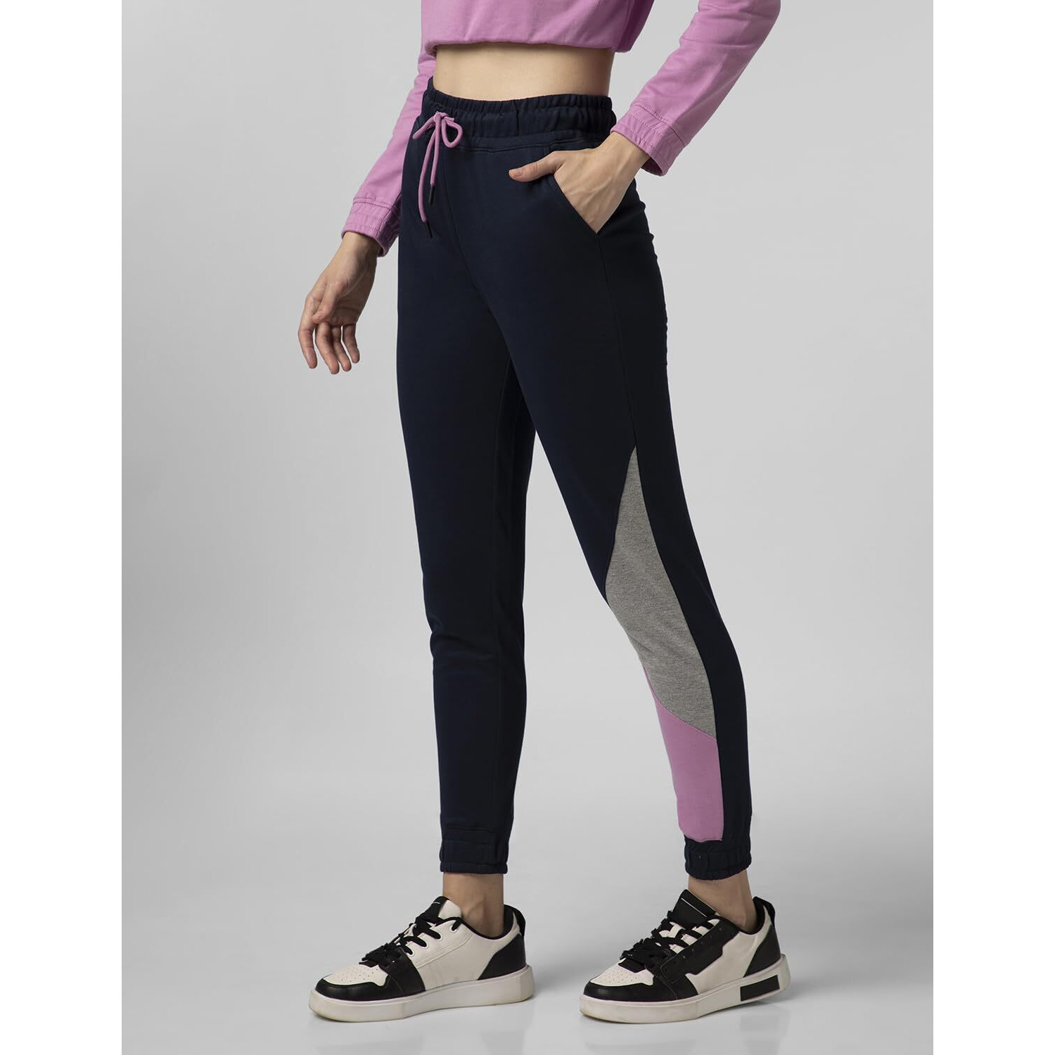 FYLTR Women's Asymmetric Colourblock Joggers with Elasticated Waistband & Contrast Drawcord