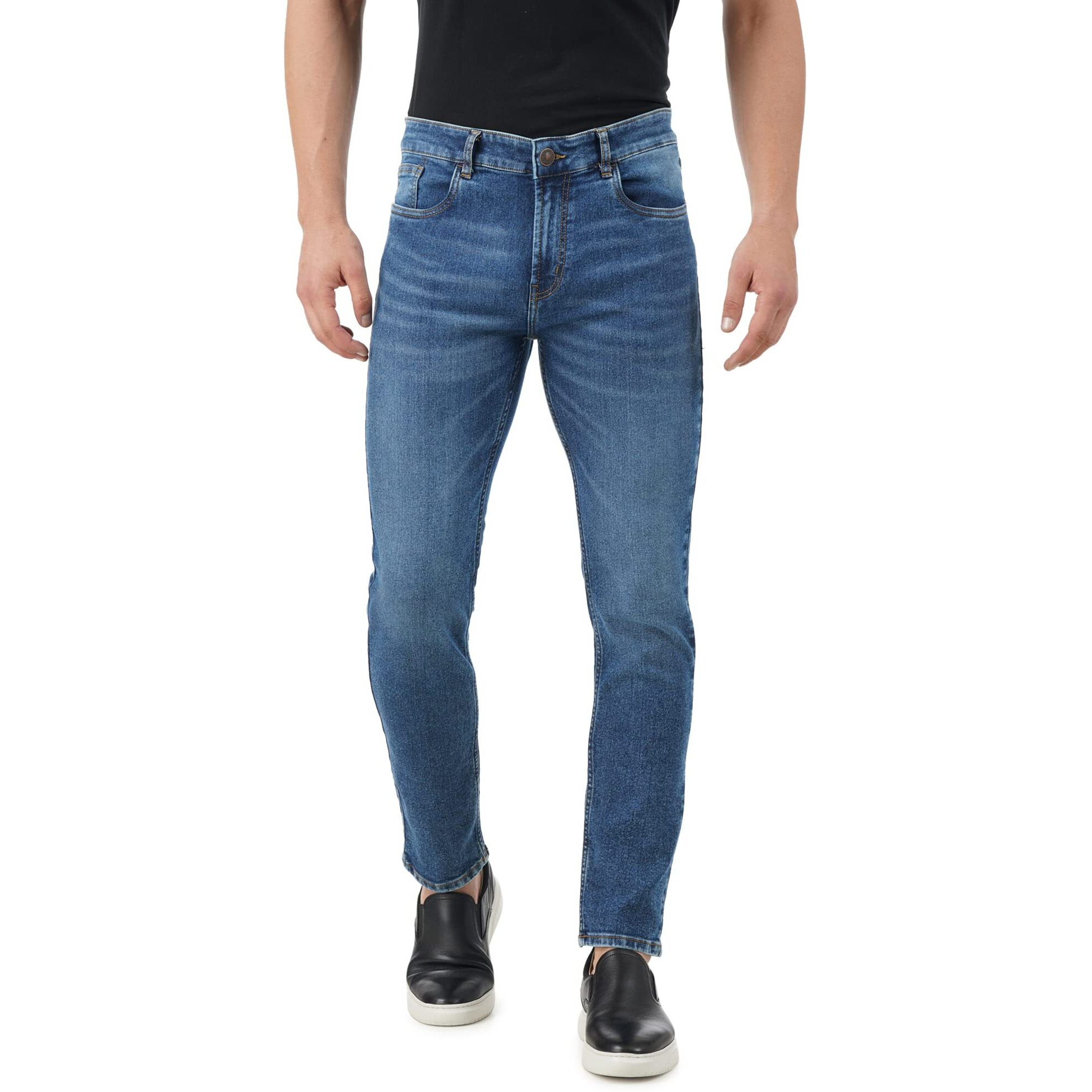 INKD Men's Stretchable Regular Fit Jeans (INDIGO - Sky Why, 28)