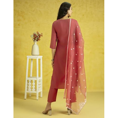 Kaari Roman Silk Womens Kurta Set (KAAAW24WSKD-78860_Rozaana Pink