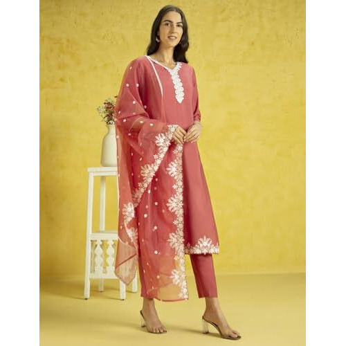 Kaari Roman Silk Womens Kurta Set (KAAAW24WSKD-78860_Rozaana Pink