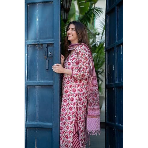 Kurta Set For Women || Women Kurta Set || 3pic Kurta For Women (50-85) (IN, Alpha, XL, Pink)