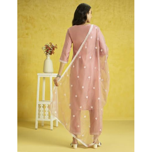Kaari Roman Silk Womens Kurta Set (KAAAW24WSKD-78974_Dusty Gulaab Pink_S)