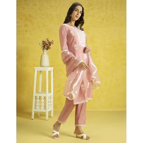 Kaari Roman Silk Womens Kurta Set (KAAAW24WSKD-78974_Dusty Gulaab Pink_S)