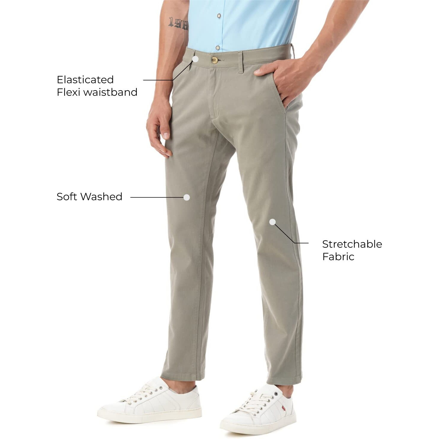 FYLTR Men's Regular Khakis (FYLSS23MK-004_Dried Sage_38)