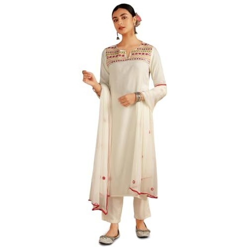 Kaari Rayon Staple Women's Kurta Set (KAAAW24WSKD-92030_Frangipani Cream _XL)