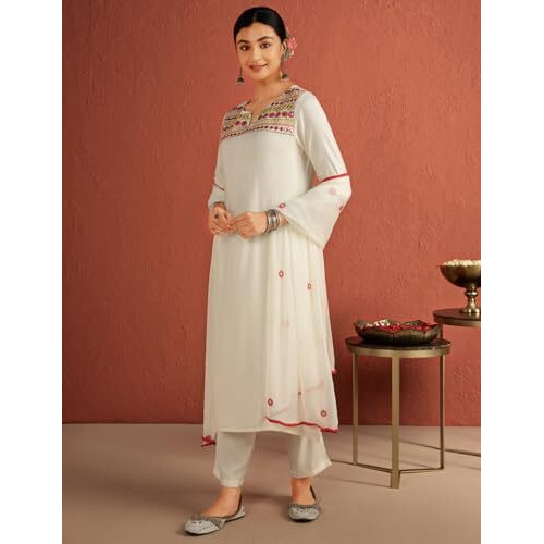 Kaari Rayon Staple Women's Kurta Set (KAAAW24WSKD-92030_Frangipani Cream _XL)