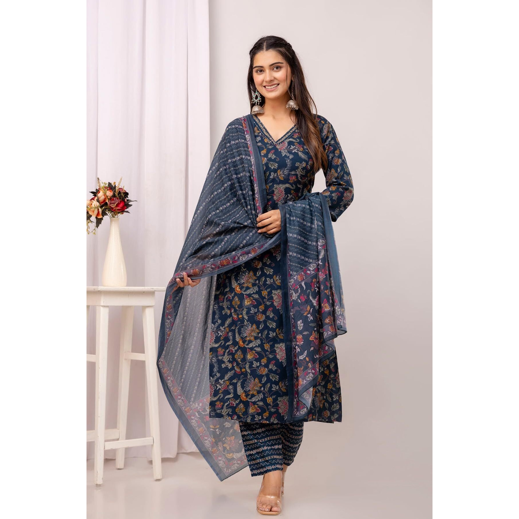 Kurta Set For Women || 3pic Kurta For Women (SP 212-233) (Blue 1, L)