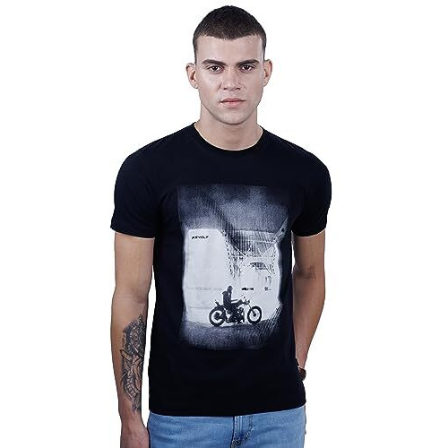 REVOLT Solid Slim Fit Men's Casual Round Neck 100% Cotton T-Shirt-Photographic Print (Tap Shoe, L) (REVSS23-GRA-001