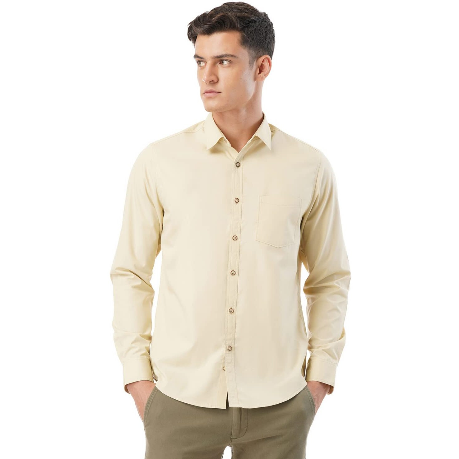 FYLTR Men's Solid Regular Fit Shirt (FYLSS23MS-011_Golden Mirage M)