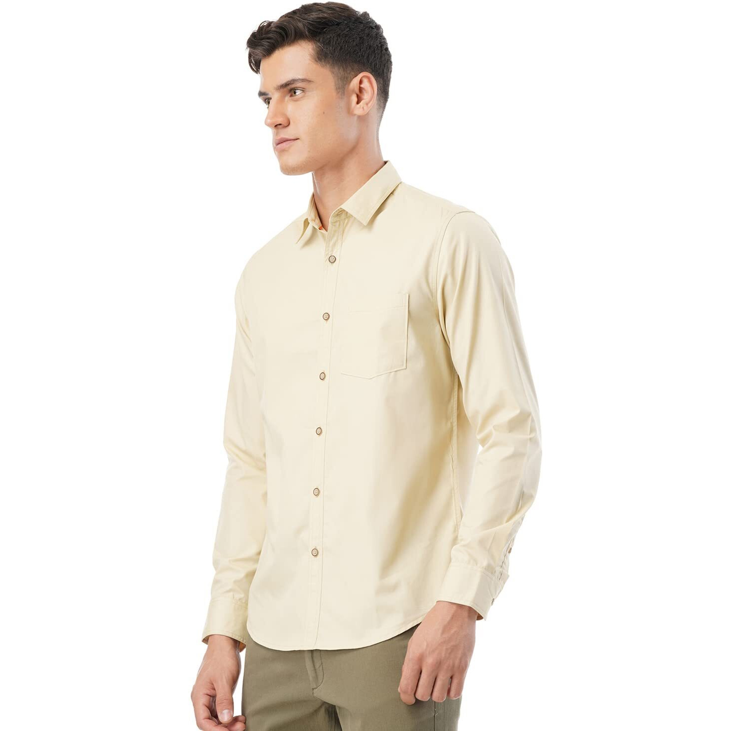 FYLTR Men's Solid Regular Fit Shirt (FYLSS23MS-011_Golden Mirage M)