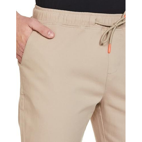 FYLTR Men's Taper Fit Stretch Cotton Joggers with Elasticated Waistband & Drawstrings Beige