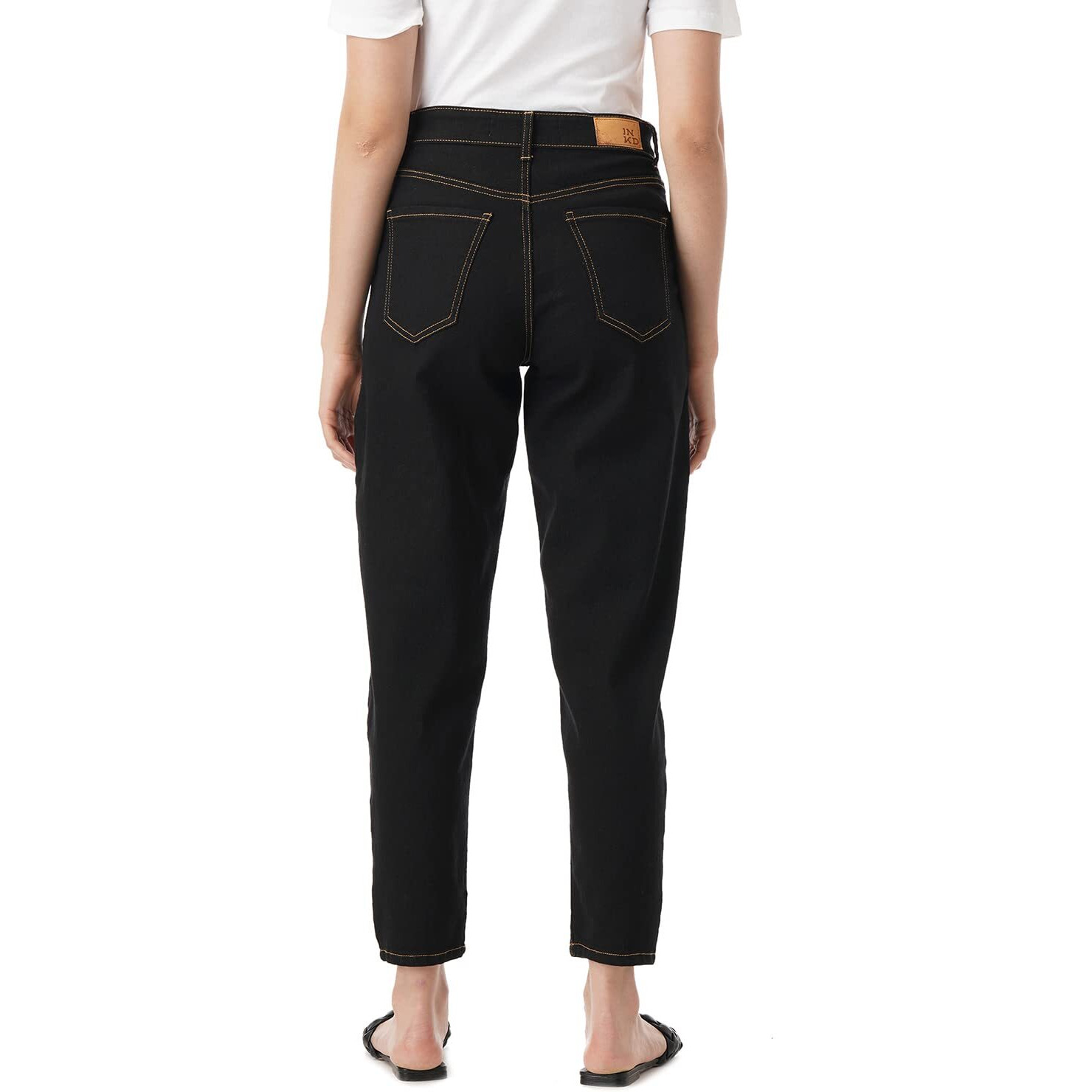 INKD Women's Stretchable Barrell Fit Jeans (Super Black, 28)