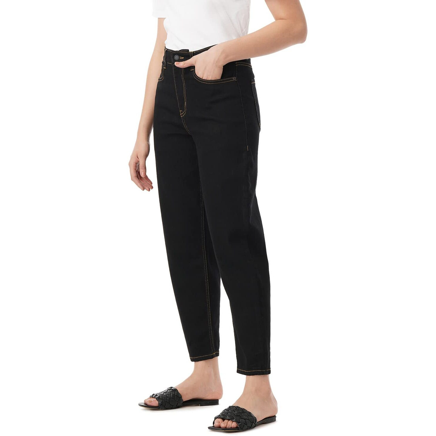 INKD Women's Stretchable Barrell Fit Jeans (Super Black, 28)
