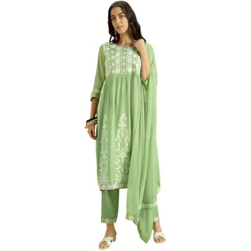KAARI Rayon 7525 Women's Kurta Suit Set (KAAAW24WSKD-70018_Pista Green_Small)