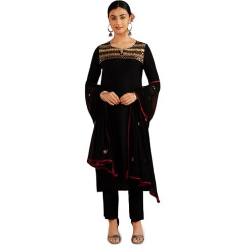 Kaari Rayon Staple Women's Kurta Set (KAAAW24WSKD-92030_Kohl Black_M)