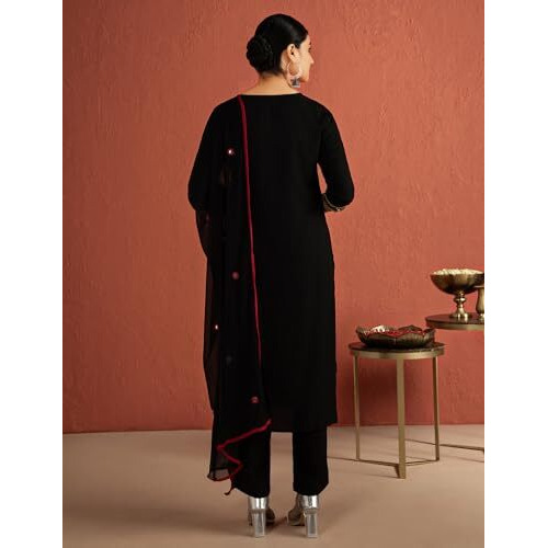 Kaari Rayon Staple Women's Kurta Set (KAAAW24WSKD-92030_Kohl Black_M)