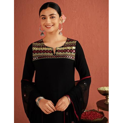 Kaari Rayon Staple Women's Kurta Set (KAAAW24WSKD-92030_Kohl Black_M)